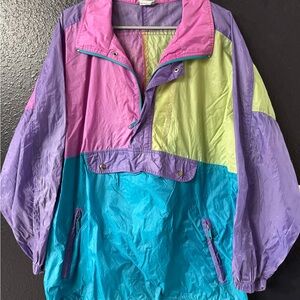 Vintage Colorblock Windbreaker Jacket - Pink, Lavender, Turquoise, Lime
